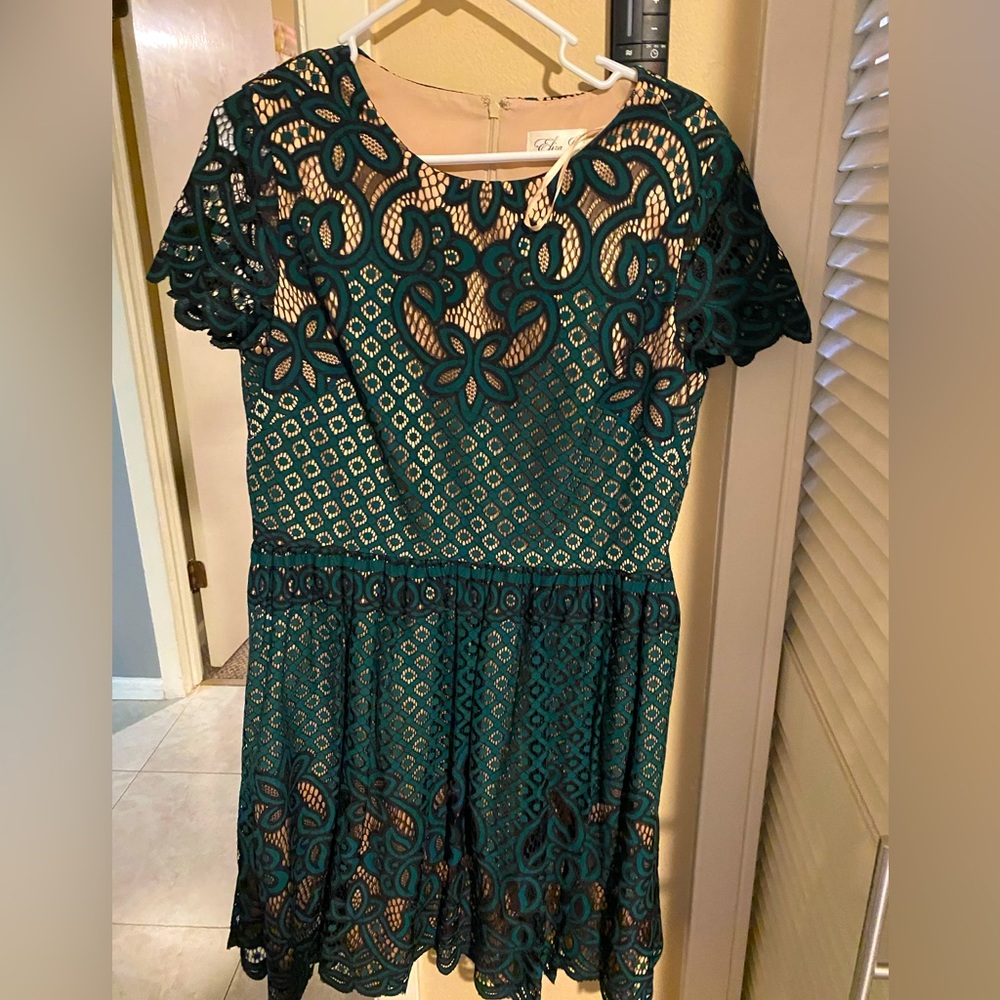 Eliza J Emerald green short lace dress